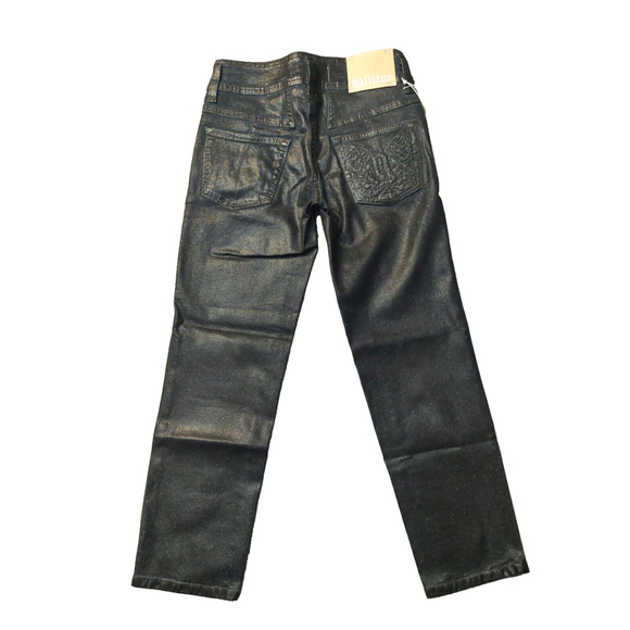 John Galliano Embossed G Midnight Blue Coated Cotton Sparkle Cropped Jeans Sz 25 - Picture 2 of 16